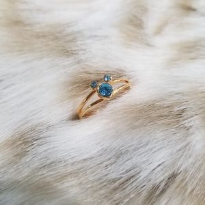 Adjustable Yellow Gold Tone and Aquamarine Gemstone Mickey Mouse Ring